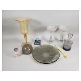 Group of vintage glass, stemware, plate, vase,