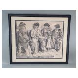 Signed and dated 1967 print depicting elderly