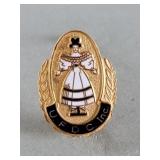 14k gold and enameled U.F. D C. Inc. brooch