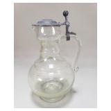 Vintage hand blown glass pitcher with lead lid
