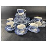 Group of blue and white earthenware plates