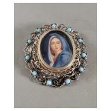Vintage Virgin Mary pendant hand painted