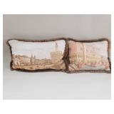 Pair of Italian tapestry print pillows depicting