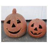 Pair of terracotta Jack-o-lantern pumpkins