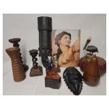 Vintage items - African masks, candle holders