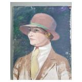 Art-Deco style oil on canvas portrait