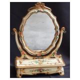 Vintage hand painted vanity mirror with built in