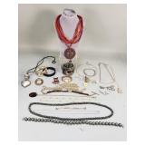 Group of vintage costume jewelry, necklaces,