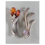 Sterling silver and amber, sterling silver and
