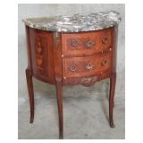 French mahogany inlaid demilune commode with