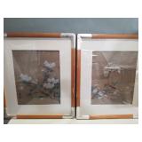 Pair of signed vintage Asian tempura paintings on