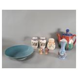 Vintage ceramic salt and pepper shakers, pitcher