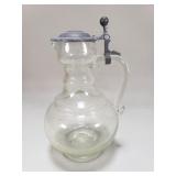 Vintage hand blown glass pitcher with lead lid