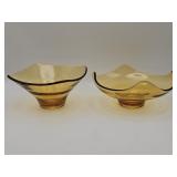 Pair of vintage amber hand-blown freeform art