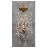 Vintage brass and glass chandelier with crystal
