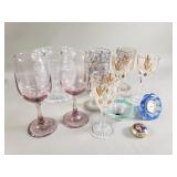 Group of vintage crystal wine glasses, desk