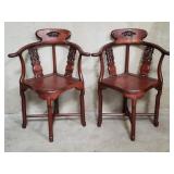 Pair of Asian carved rosewood corner chairs