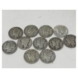 12 mercury dime coins