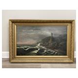 Framed vintage oil painting on canvas ocean