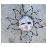 Vintage sun face metal and concrete sculpture