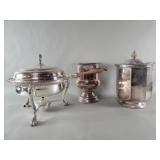 Silver plate chafing dish, ice bucket, Champagne