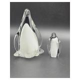 Pair of black and white hand-blown art glass