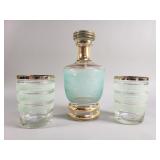 MCM glass decanter and 2 matching tumblers