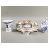 Group of Herend porcelain inkwell, and vases