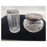 Two sterling silver lidded cut crystal jars