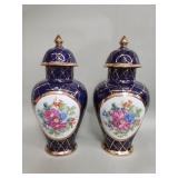 Pair of ornate Cobalt blue porcelain ginger jars