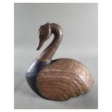 Vintage carved wood, brass and copper duck figure
