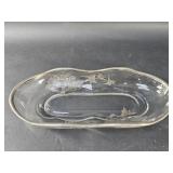 Vintage glass dish with silver rim and floral