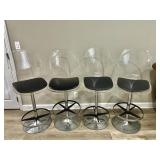 4 Lucite & chrome barstools with black cushions