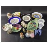 Group of porcelain figurines, bowls, pepper