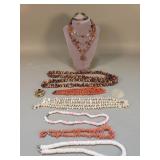 Group of jewelry necklaces, bracelet, brooch: