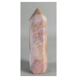 Polished pink flower agate crystal tower