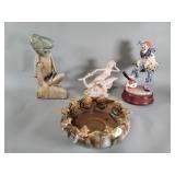 Composite and ceramic figures, pottery planter