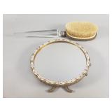 Pair of antique enameled, brass and crystal