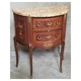 French mahogany inlaid demilune commode with