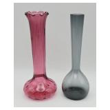 Pair of vintage hand-blown cranberry and smoky
