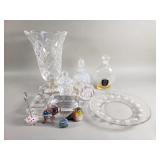 Group of glass plate, vase,  perfume bottle, etc