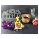 Box of miscellaneous, copper spittoon, metal