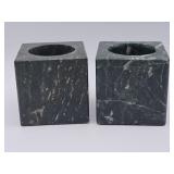 Pair of vintage green marble cube candle holders