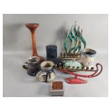 Brass, enamel, and glass trinket boxes, opera