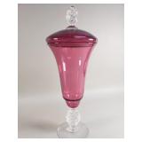 Vintage hand blown cranberry and clear art glass