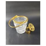 Vintage gold tone brass and glass ice bucket