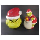 Pair of ceramic "Grinch" Christmas cookie jars