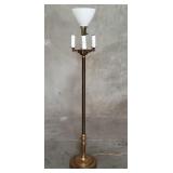 Vintage brass floor lamp with glass lamp shade