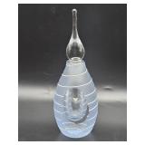 Hand-blown blue and white threaded art glass