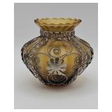 Vintage hand-blown amber art glass vase with